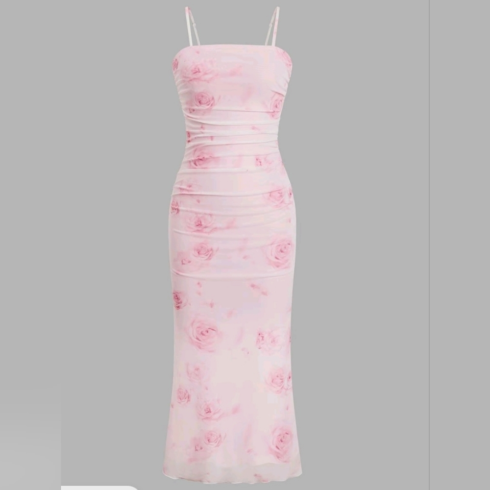 Elegant Pink Floral Women's Dress